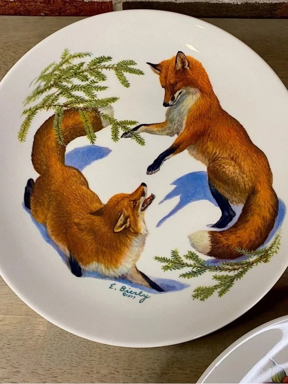 White Ceramic Decorative Plates with Fox & Chipmunk Nature Illustrations